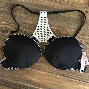 Victoria's Secret Black and White Crochet Bikini Top